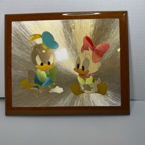 Vintage Walt Disney Productions Baby Donald/Daisy Foil Art Wood Plaque/Hanger